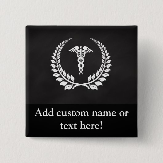 Medical Caduceus Laurel Vierkante Button 5,1 Cm (Voorkant)