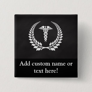 Medical Caduceus Laurel Vierkante Button 5,1 Cm