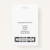 Medical Center Employee Zurse Foto ID Badge (Achterkant)