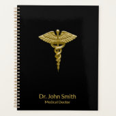 Medical Classy Gold Caduceus op zwart Planner (Voorkant)