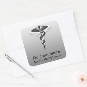 Medical Classy Noble Elegant Black White Caduceus Vierkante Sticker