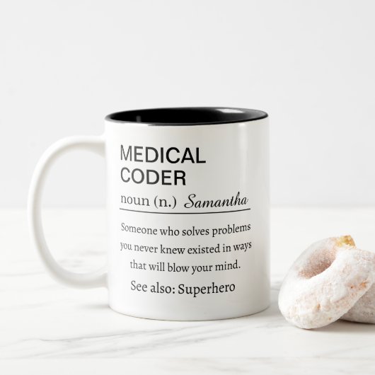 Medical Coder Definition Tweekleurige Koffiemok (Met donut)