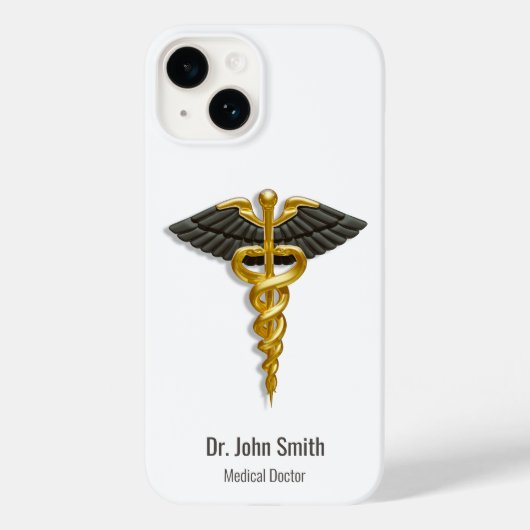 Medical Elegant Classy Gold Caduceus Black Wings Case-Mate iPhone Case (Achterkant)