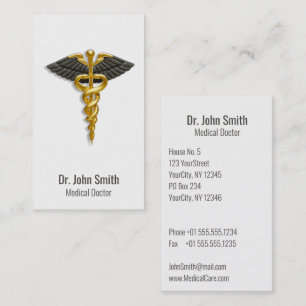 Medical Elegant Gold Caduceus Black Wings Classy Visitekaartje