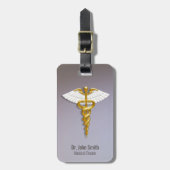 Medical Elegant Gold Caduceus White Wings Bagagelabel (Voorkant verticaal)