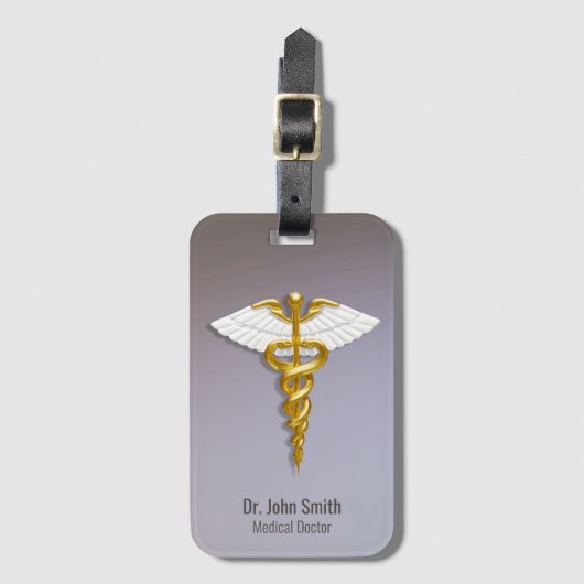 Medical Elegant Gold Caduceus White Wings Bagagelabel (Voorkant (verticaal))