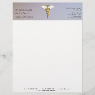 Medical Elegant Gold Caduceus White Wings Briefhoofd