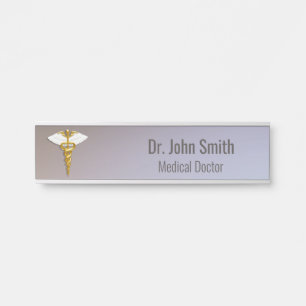 Medical Elegant Gold Caduceus White Wings Deurbordje