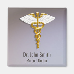 Medical Elegant Gold Caduceus White Wings Magneet