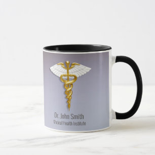 Medical Elegant Gold Caduceus White Wings Mok