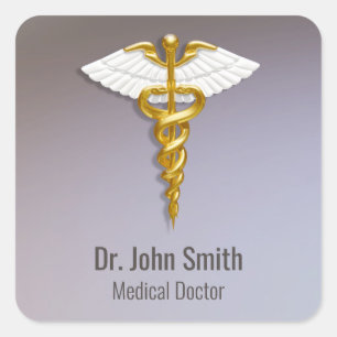Medical Elegant Gold Caduceus White Wings Vierkante Sticker