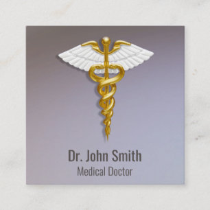 Medical Elegant Gold Caduceus White Wings Vierkante Visitekaartje
