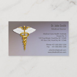 Medical Elegant Gold Caduceus White Wings Visitekaartje