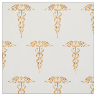 Medical Gold Caduceus Cotton Stof