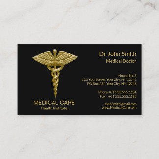 Medical Gold Caduceus op zwart - Visitekaartje