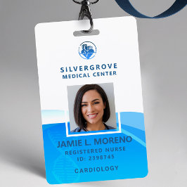 Medical Logo Healthcare Modern Blue Photo Nurse ID Badge
