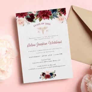 Medical Marsala Burgundy Floral Gradual Party Folie Uitnodiging