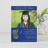 Medical Nursing School Blue Photo Afstuderen Kaart (Staand voorkant)