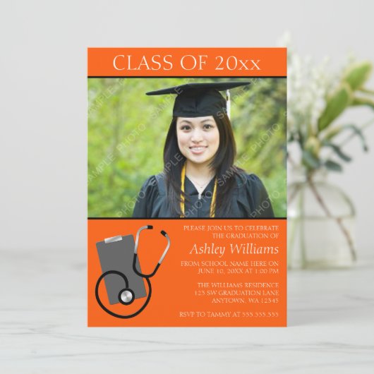 Medical Nursing School Oranje Foto Afstuderen Kaart (Staand voorkant)