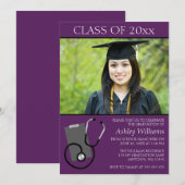 Medical Nursing School Paars Foto Afstuderen Kaart (Voorkant / Achterkant)