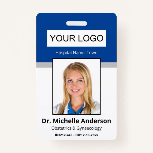 Medical Professional Blue Custom Photo Identity Badge (Voorkant)