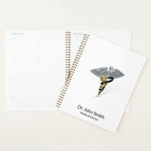 Medical Rod van Silver Caduceus Black Gold Planner