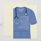 Medical scrubs Blue Afstuderen Invitation Kaart (Voorkant / Achterkant)