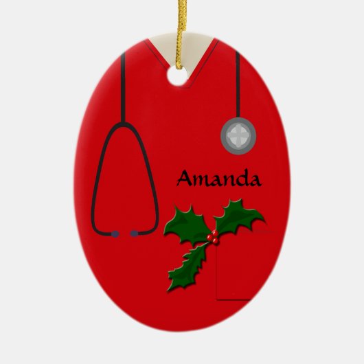 Medical Scrubs Red Holly Oval Ornament (Voorkant)