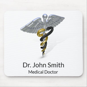 Medical Silver Caduceus Black Gold - Mousepad Muismat