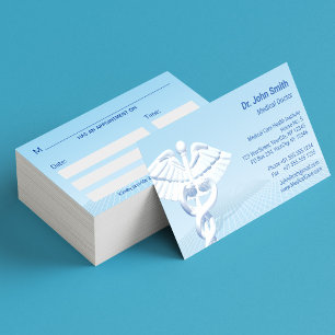Medical White 3D Caduceus Blue Design Afsprakenkaartje