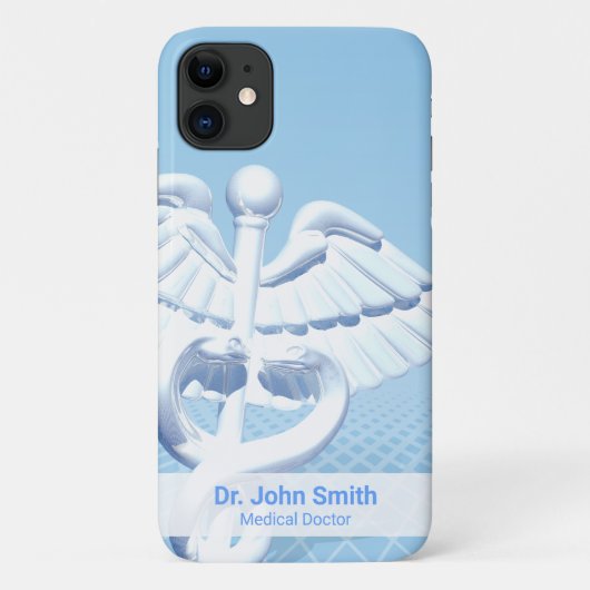 Medical White 3D Caduceus Blue Design Case-Mate iPhone Case (Achterkant)