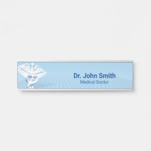 Medical White 3D Caduceus Blue Design Deurbordje
