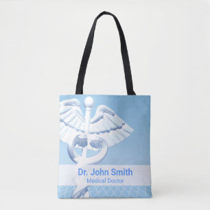 Medical White 3D Caduceus Blue Design Draagtas