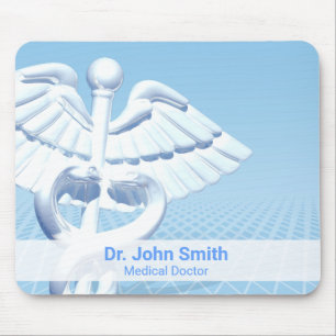 Medical White 3D Caduceus Blue Design Muismat