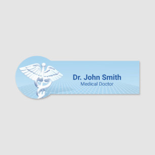 Medical White 3D Caduceus Blue Design Naamplaatje
