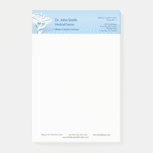 Medical White 3D Caduceus Blue Design Post-it® Notes (Voorkant)