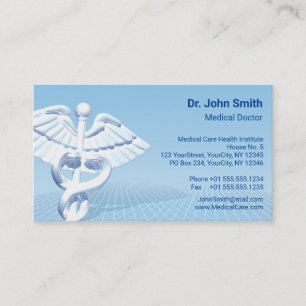 Medical White 3D Caduceus Blue Design Visitekaartje