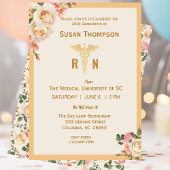Médicale Caduceus Floral Grad Party Invitation