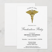 Médicale Gold Caduceus White Graduation Invitation (Devant / Derrière)