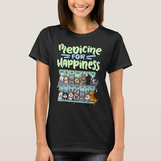 medicine for happiness pill box animals cat breeds t-shirt (Voorkant)