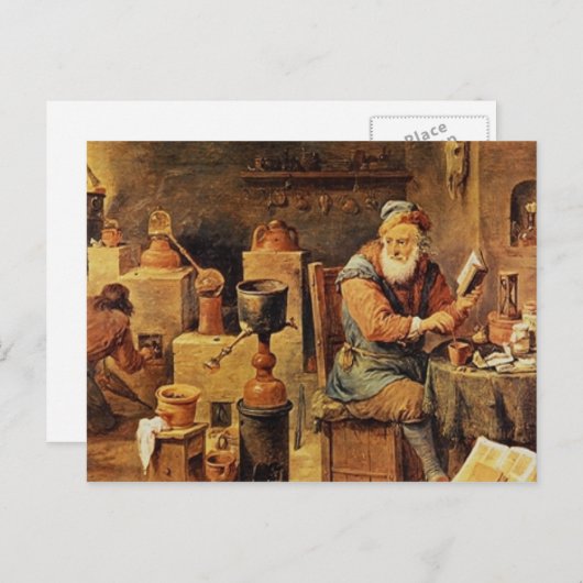 Medieval alchemist op het werk briefkaart (Voorkant / Achterkant)