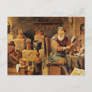 Medieval alchemist op het werk briefkaart