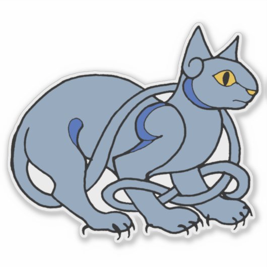 Medieval Art Celtic Knot Blue Cat Sticker (Voorkant)