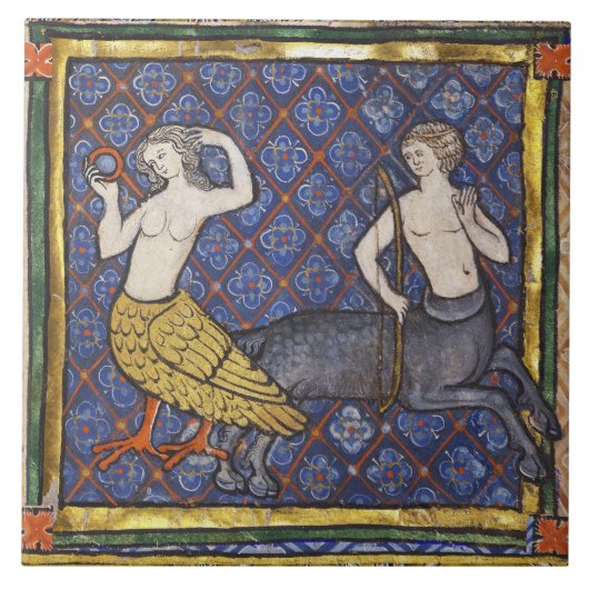 MEDIEVAL BESTIAIR, HARPY EN CENTAUR Mythogisch Tegeltje (Voorkant)