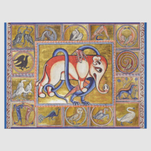 MEDIEVAL BESTIARY, ELEPHANT COMBATTING SNAKE DRAGO TISSUEPAPIER