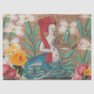 MEDIEVAL BESTIARY, FAIRY MELLUSINA MAKING MUSIC TISSUEPAPIER