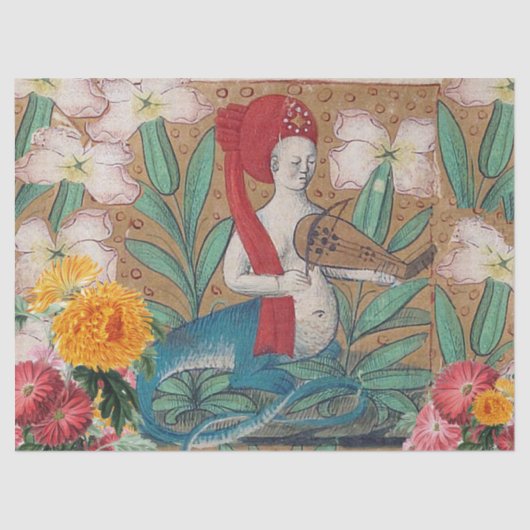 MEDIEVAL BESTIARY, FAIRY MELLUSINA MAKING MUSIC TISSUEPAPIER (Voorkant)