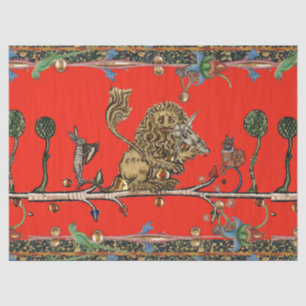 MEDIEVAL BESTIARY MAKING MUSIC Violinist Lion Red Tissuepapier