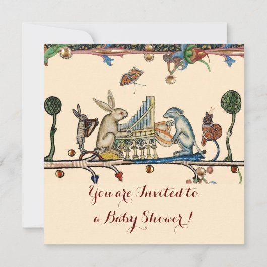MEDIEVAL BESTIARY MUSIC Rabbit and Dog Baby shower Kaart (Voorkant)