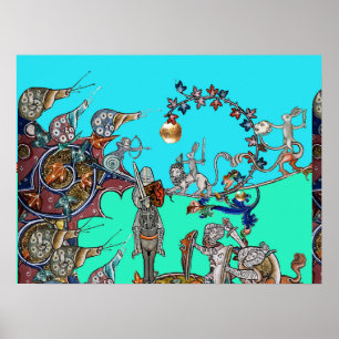 MEDIEVAL BESTIARY WAR, KNIGHTS, GIANT SNAILS Blue Poster